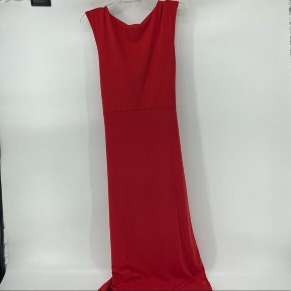Halston Red Maxi‎ Dress Sleeveless Ruched Tie Front Cocktail Elegant Formal XS - Picture 7 of 7